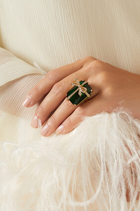 Pave Present Cocktail Ring, Plated Metal with Cubic Zirconia & Glass Stone